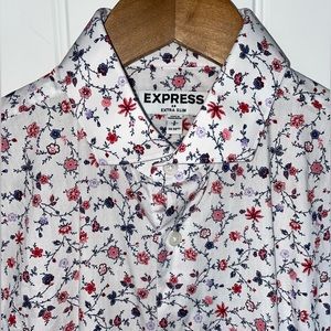 Express Extra-Slim fit dress shirt; Small; White w/ Floral pattern
